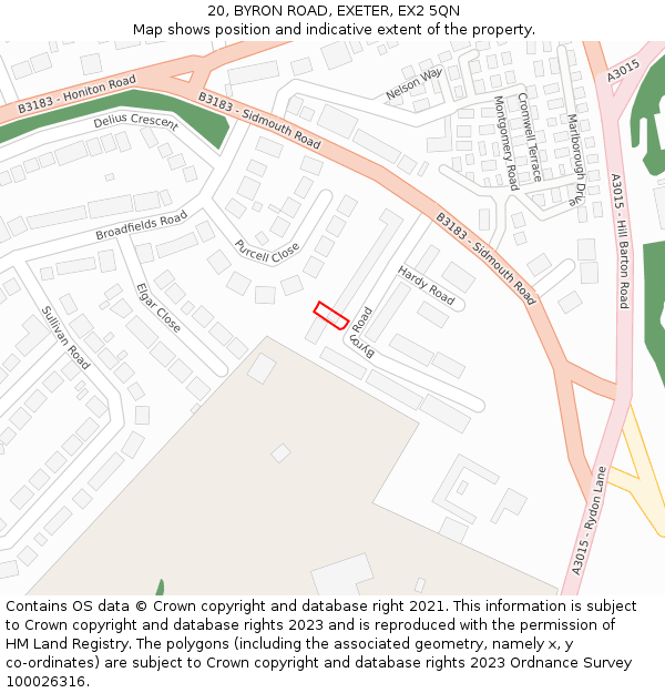 20, BYRON ROAD, EXETER, EX2 5QN: Location map and indicative extent of plot