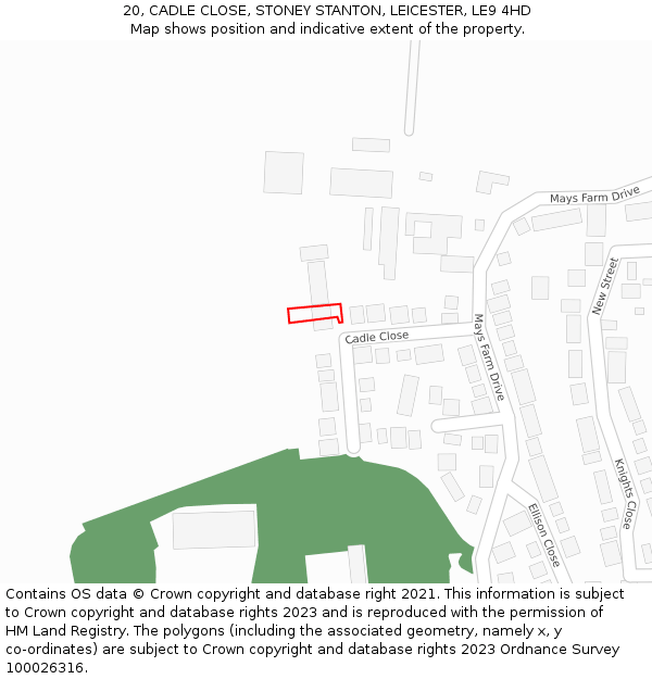 20, CADLE CLOSE, STONEY STANTON, LEICESTER, LE9 4HD: Location map and indicative extent of plot