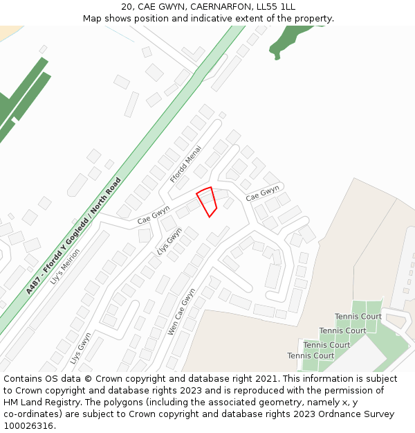 20, CAE GWYN, CAERNARFON, LL55 1LL: Location map and indicative extent of plot