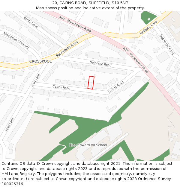 20, CAIRNS ROAD, SHEFFIELD, S10 5NB: Location map and indicative extent of plot