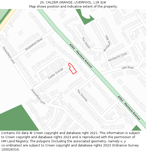 20, CALDER GRANGE, LIVERPOOL, L18 3LW: Location map and indicative extent of plot
