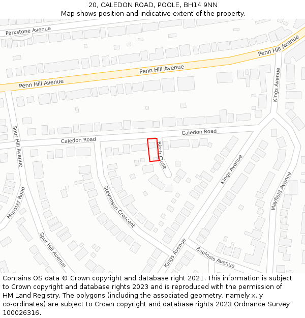 20, CALEDON ROAD, POOLE, BH14 9NN: Location map and indicative extent of plot