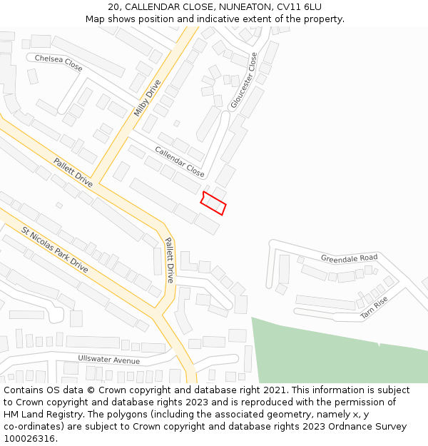 20, CALLENDAR CLOSE, NUNEATON, CV11 6LU: Location map and indicative extent of plot