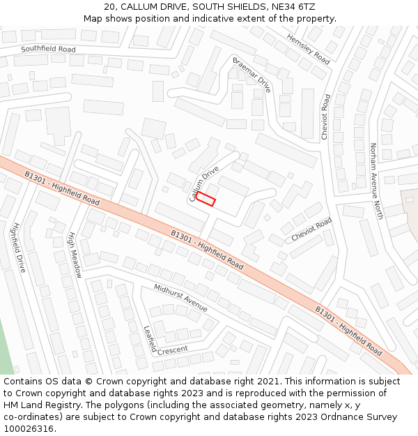 20, CALLUM DRIVE, SOUTH SHIELDS, NE34 6TZ: Location map and indicative extent of plot