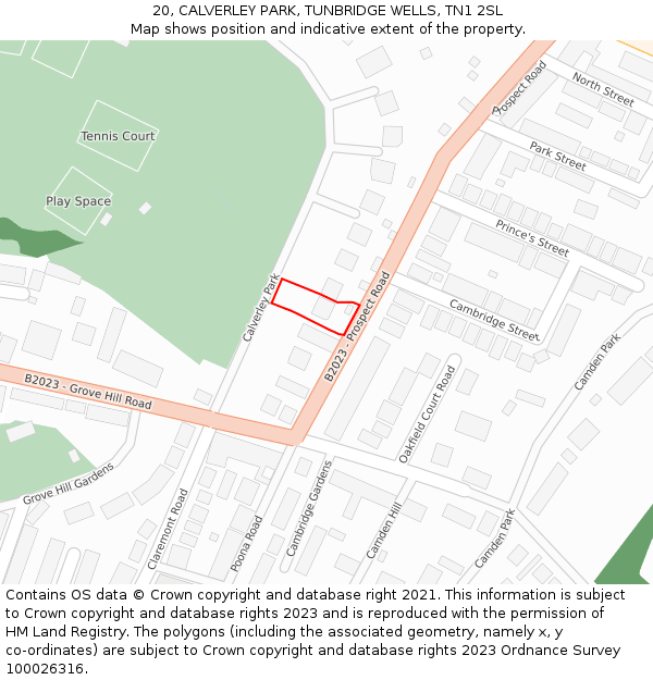 20, CALVERLEY PARK, TUNBRIDGE WELLS, TN1 2SL: Location map and indicative extent of plot