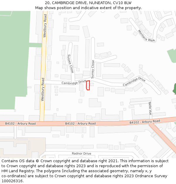 20, CAMBRIDGE DRIVE, NUNEATON, CV10 8LW: Location map and indicative extent of plot
