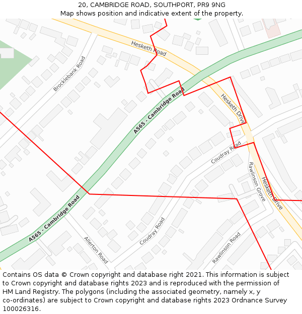 20, CAMBRIDGE ROAD, SOUTHPORT, PR9 9NG: Location map and indicative extent of plot