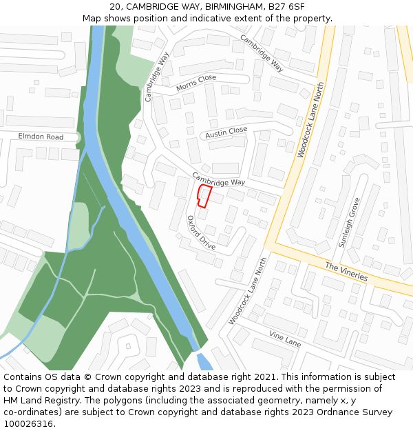 20, CAMBRIDGE WAY, BIRMINGHAM, B27 6SF: Location map and indicative extent of plot