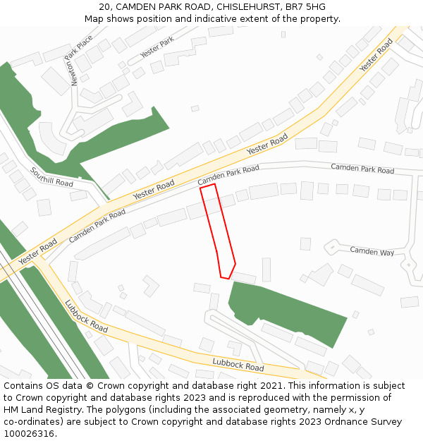 20, CAMDEN PARK ROAD, CHISLEHURST, BR7 5HG: Location map and indicative extent of plot