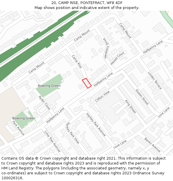 20, CAMP RISE, PONTEFRACT, WF8 4DF: Location map and indicative extent of plot