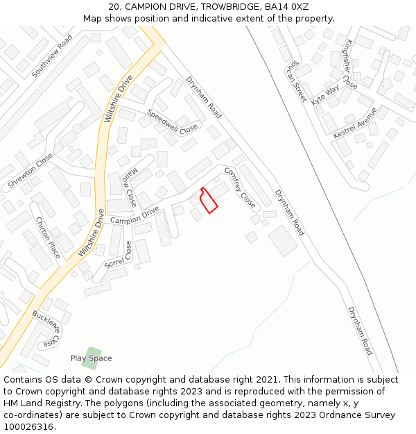 20, CAMPION DRIVE, TROWBRIDGE, BA14 0XZ: Location map and indicative extent of plot