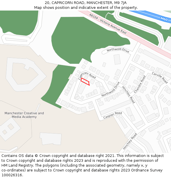 20, CAPRICORN ROAD, MANCHESTER, M9 7JA: Location map and indicative extent of plot