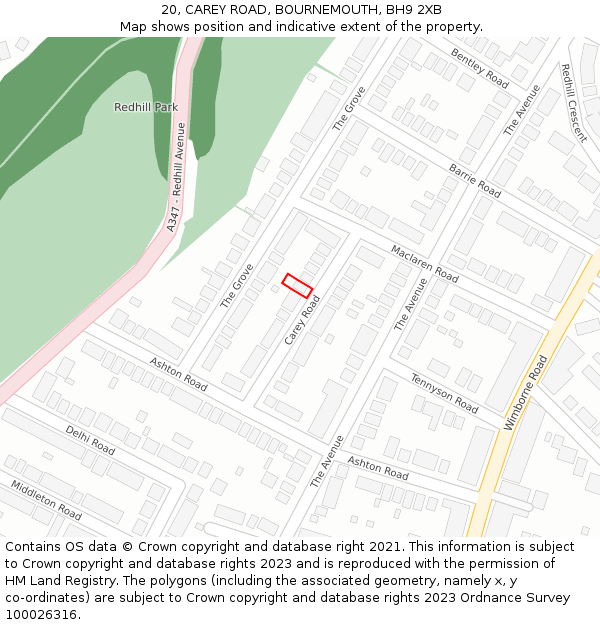 20, CAREY ROAD, BOURNEMOUTH, BH9 2XB: Location map and indicative extent of plot