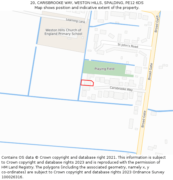 20, CARISBROOKE WAY, WESTON HILLS, SPALDING, PE12 6DS: Location map and indicative extent of plot