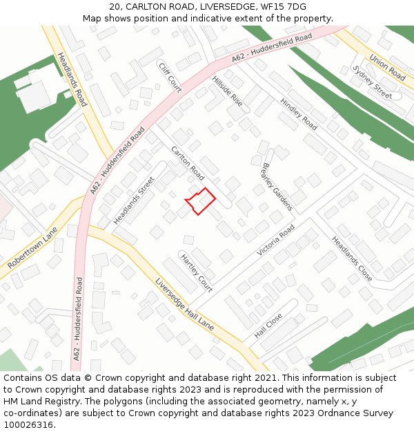 20, CARLTON ROAD, LIVERSEDGE, WF15 7DG: Location map and indicative extent of plot