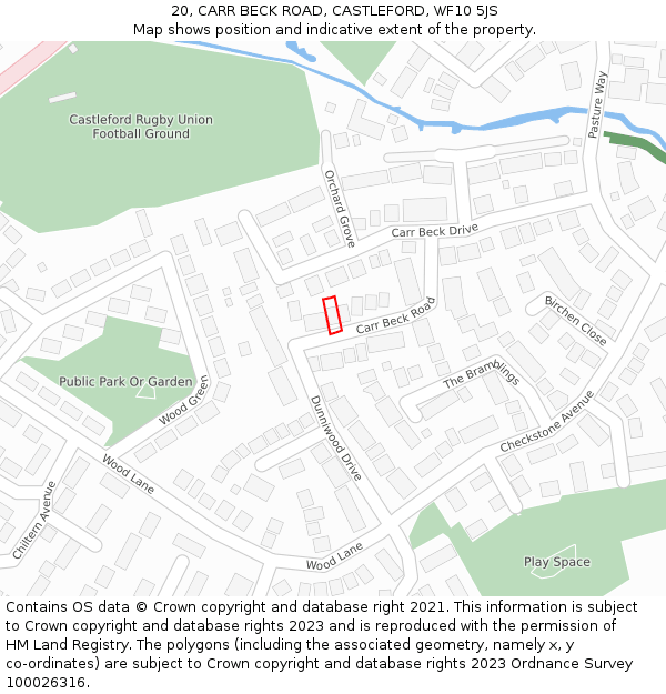 20, CARR BECK ROAD, CASTLEFORD, WF10 5JS: Location map and indicative extent of plot