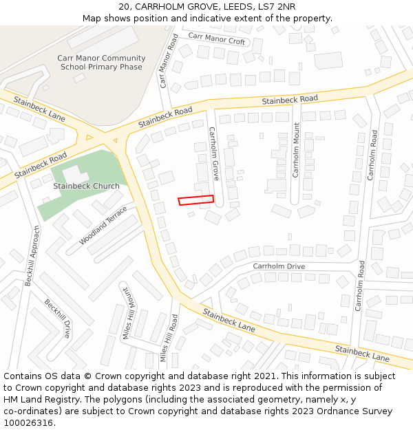 20, CARRHOLM GROVE, LEEDS, LS7 2NR: Location map and indicative extent of plot