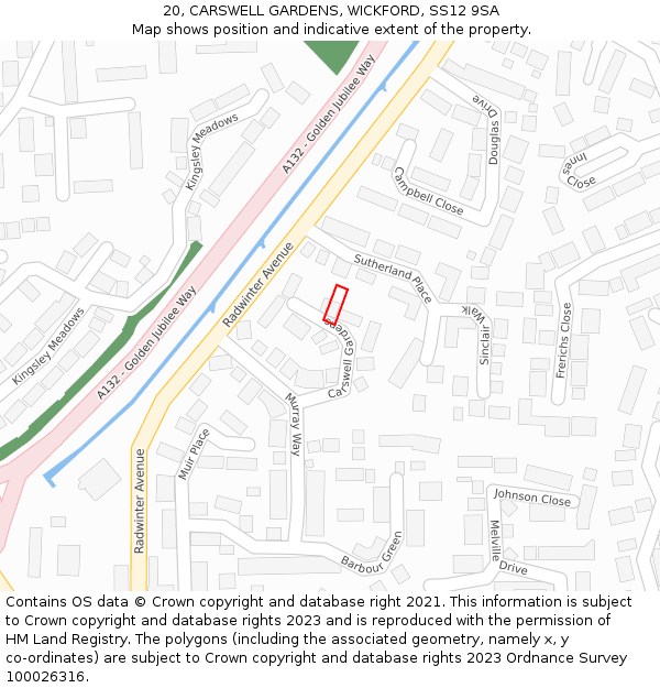 20, CARSWELL GARDENS, WICKFORD, SS12 9SA: Location map and indicative extent of plot