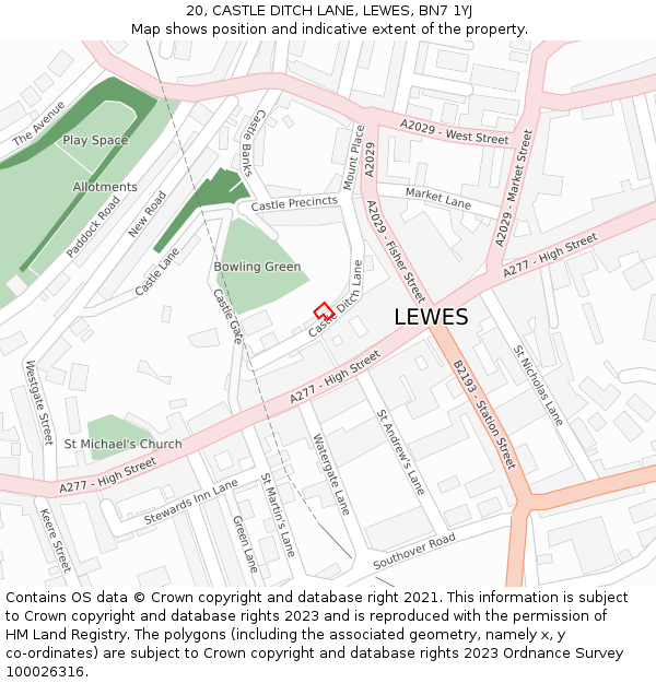 20, CASTLE DITCH LANE, LEWES, BN7 1YJ: Location map and indicative extent of plot