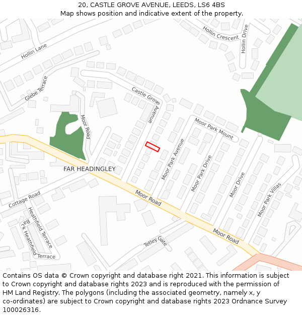 20, CASTLE GROVE AVENUE, LEEDS, LS6 4BS: Location map and indicative extent of plot