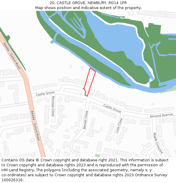 20, CASTLE GROVE, NEWBURY, RG14 1PR: Location map and indicative extent of plot