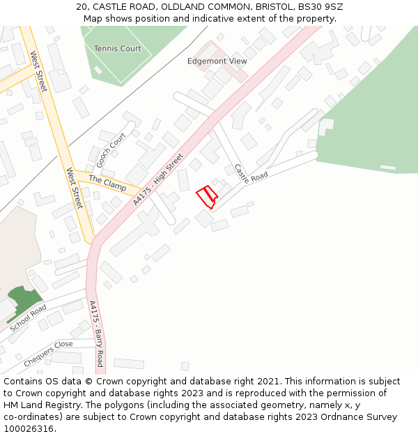 20, CASTLE ROAD, OLDLAND COMMON, BRISTOL, BS30 9SZ: Location map and indicative extent of plot