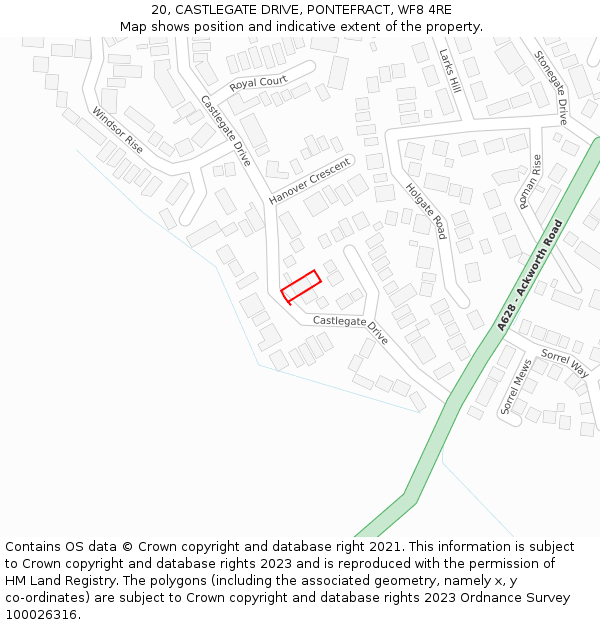 20, CASTLEGATE DRIVE, PONTEFRACT, WF8 4RE: Location map and indicative extent of plot