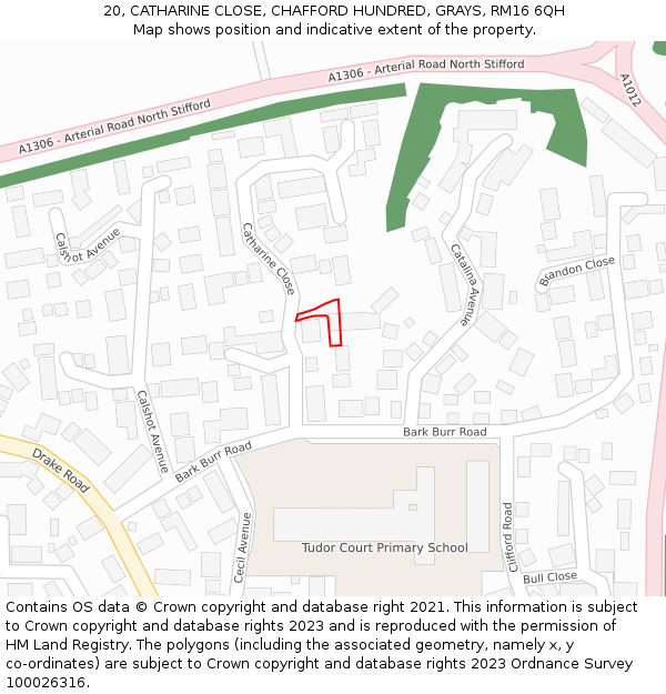 20, CATHARINE CLOSE, CHAFFORD HUNDRED, GRAYS, RM16 6QH: Location map and indicative extent of plot