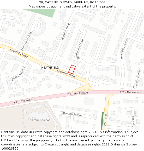 20, CATISFIELD ROAD, FAREHAM, PO15 5QF: Location map and indicative extent of plot