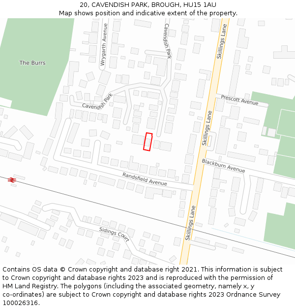 20, CAVENDISH PARK, BROUGH, HU15 1AU: Location map and indicative extent of plot
