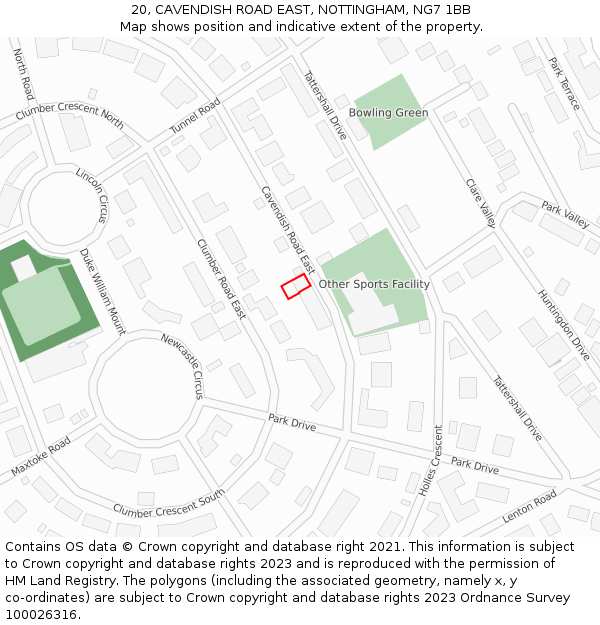 20, CAVENDISH ROAD EAST, NOTTINGHAM, NG7 1BB: Location map and indicative extent of plot