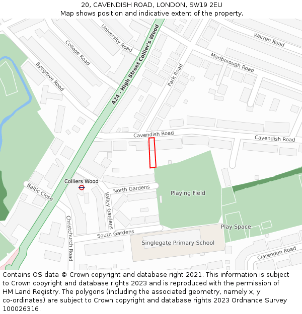 20, CAVENDISH ROAD, LONDON, SW19 2EU: Location map and indicative extent of plot