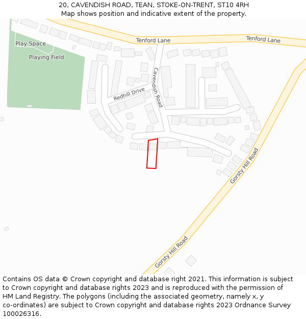 20, CAVENDISH ROAD, TEAN, STOKE-ON-TRENT, ST10 4RH: Location map and indicative extent of plot