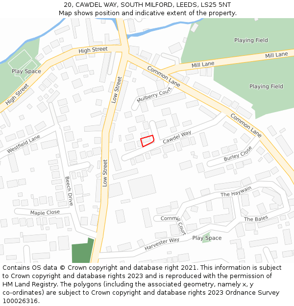 20, CAWDEL WAY, SOUTH MILFORD, LEEDS, LS25 5NT: Location map and indicative extent of plot