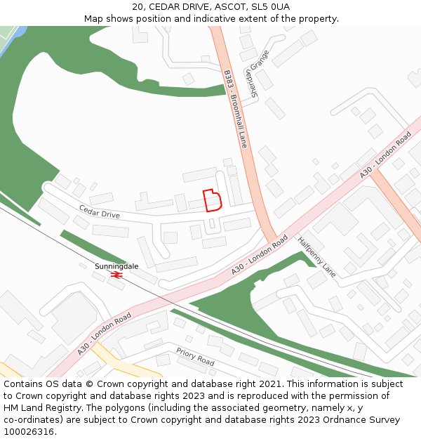 20, CEDAR DRIVE, ASCOT, SL5 0UA: Location map and indicative extent of plot