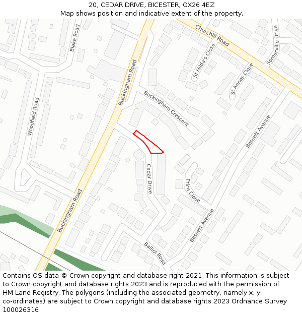 20, CEDAR DRIVE, BICESTER, OX26 4EZ: Location map and indicative extent of plot