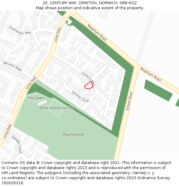 20, CENTURY WAY, DRAYTON, NORWICH, NR8 6GZ: Location map and indicative extent of plot