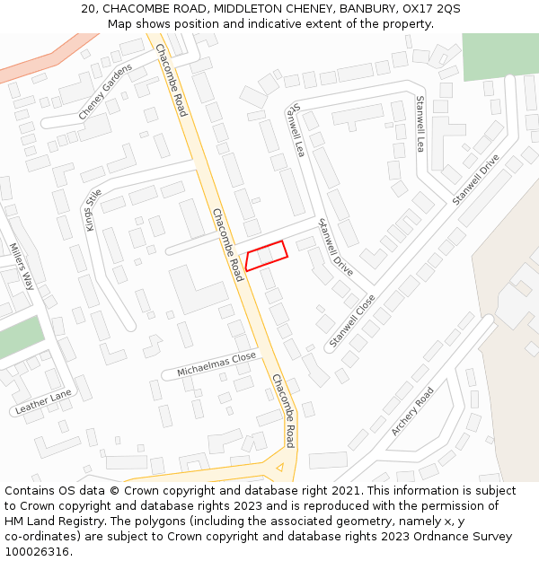 20, CHACOMBE ROAD, MIDDLETON CHENEY, BANBURY, OX17 2QS: Location map and indicative extent of plot