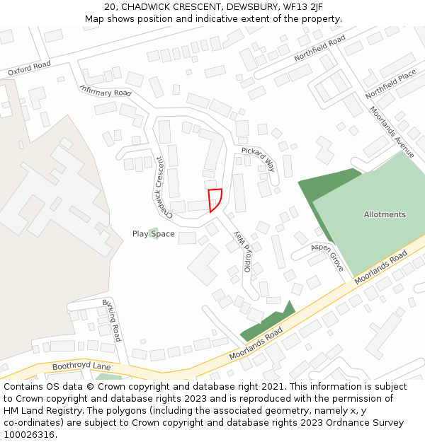 20, CHADWICK CRESCENT, DEWSBURY, WF13 2JF: Location map and indicative extent of plot