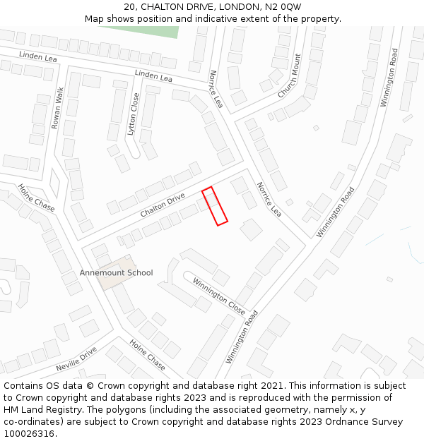 20, CHALTON DRIVE, LONDON, N2 0QW: Location map and indicative extent of plot