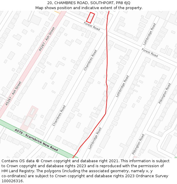 20, CHAMBRES ROAD, SOUTHPORT, PR8 6JQ: Location map and indicative extent of plot