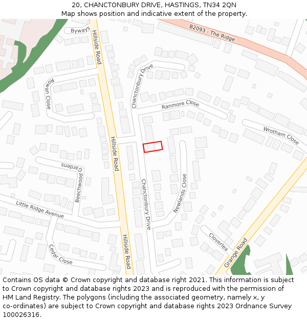 20, CHANCTONBURY DRIVE, HASTINGS, TN34 2QN: Location map and indicative extent of plot