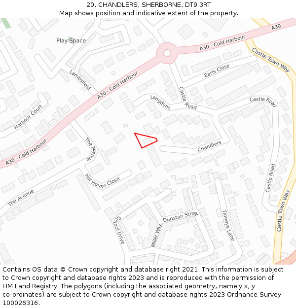 20, CHANDLERS, SHERBORNE, DT9 3RT: Location map and indicative extent of plot