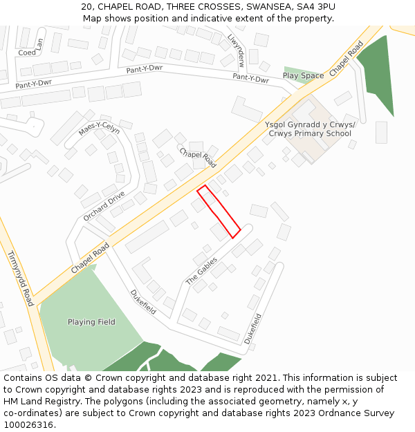 20, CHAPEL ROAD, THREE CROSSES, SWANSEA, SA4 3PU: Location map and indicative extent of plot