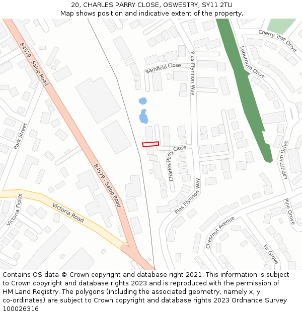 20, CHARLES PARRY CLOSE, OSWESTRY, SY11 2TU: Location map and indicative extent of plot