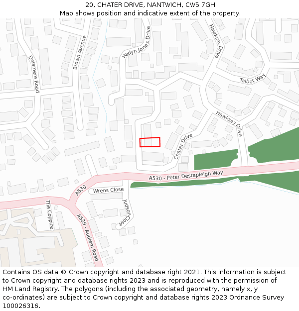 20, CHATER DRIVE, NANTWICH, CW5 7GH: Location map and indicative extent of plot