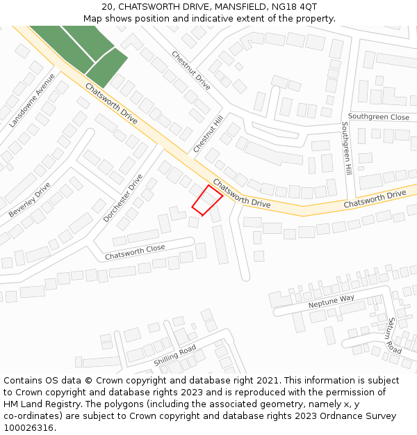 20, CHATSWORTH DRIVE, MANSFIELD, NG18 4QT: Location map and indicative extent of plot