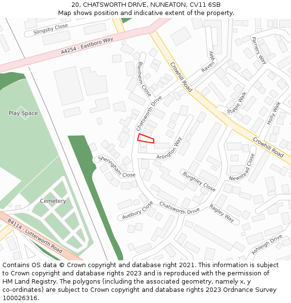 20, CHATSWORTH DRIVE, NUNEATON, CV11 6SB: Location map and indicative extent of plot