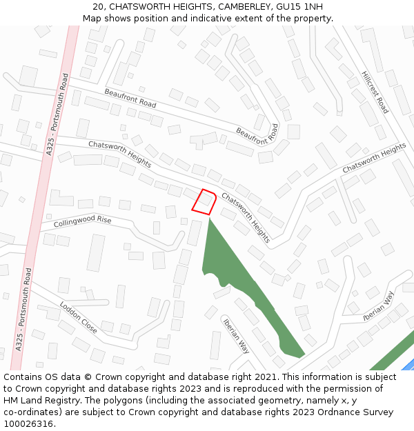 20, CHATSWORTH HEIGHTS, CAMBERLEY, GU15 1NH: Location map and indicative extent of plot