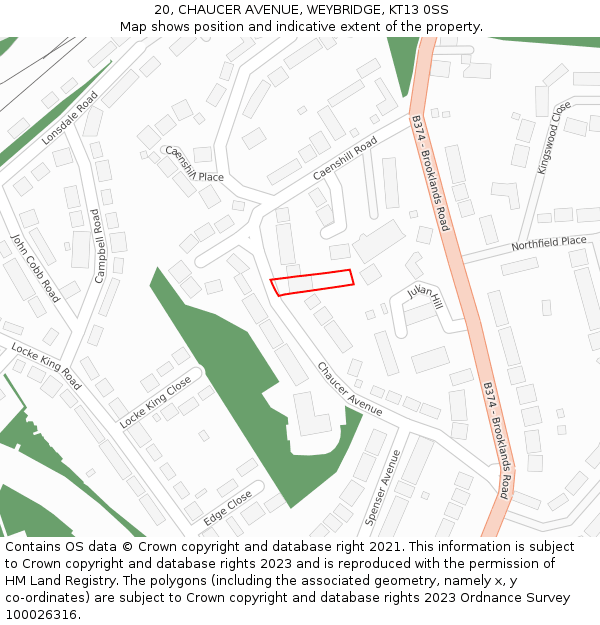 20, CHAUCER AVENUE, WEYBRIDGE, KT13 0SS: Location map and indicative extent of plot